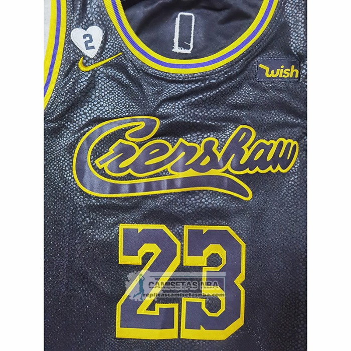 Camiseta Los Angeles Lakers LeBron James NO 23 Crenshaw Black Mamba Negro